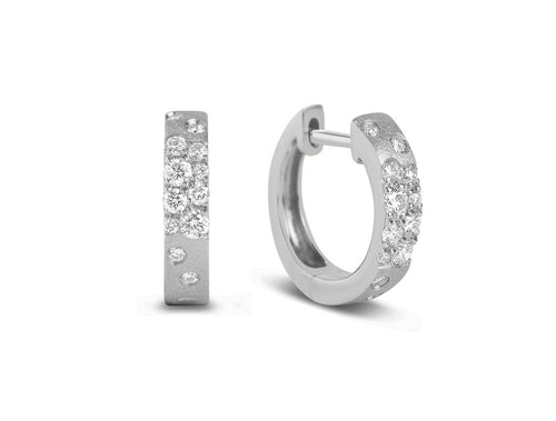 Scattered Diamond Huggie Earrings in White Gold