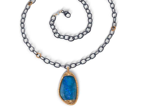 Pavé Rustic Gray Diamond Rectangle Pendant Necklace