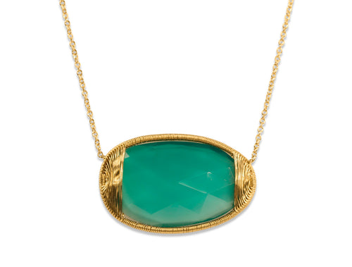 Rose Cut Green Onyx Pendant Necklace