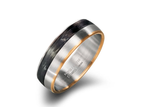 Platinum, Red Gold & Carbon Fiber Men's Wedding Band