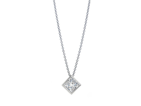 Pavé Rustic Gray Diamond Rectangle Pendant Necklace