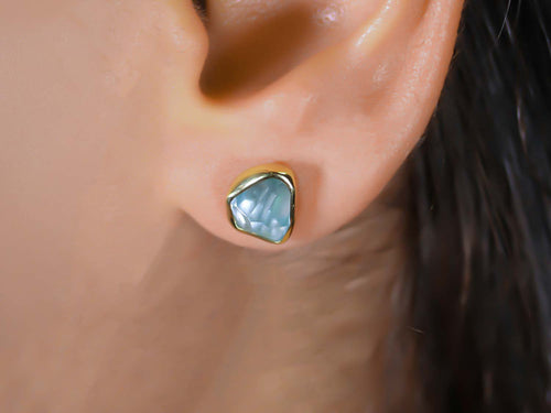 Bezel Set Aquamarine Stud Earrings