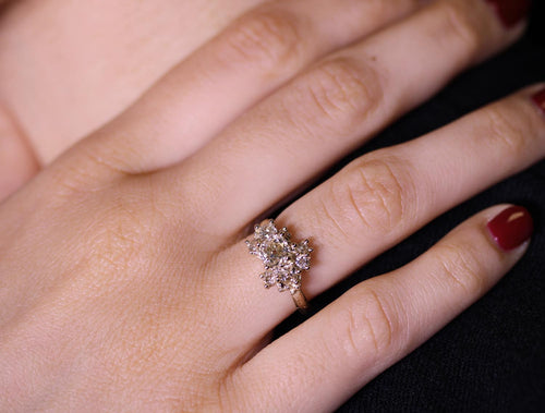 Antique Diamond Asymmetric Cluster Ring