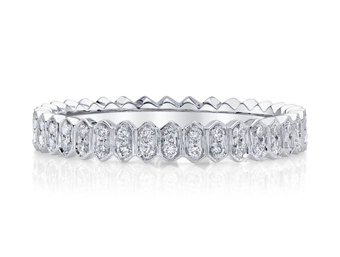 Two-Tone Bezel Diamond Curved Wedding Band