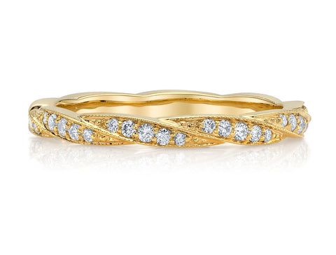 Two-Tone Bezel Diamond Curved Wedding Band