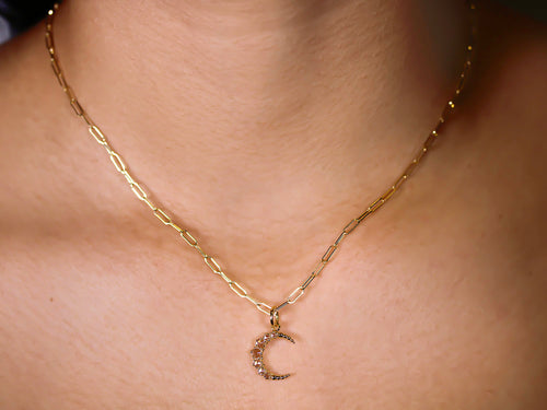 Rose Cut Diamond Crescent Pendant Necklace