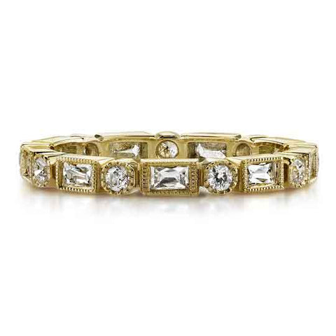Two-Tone Bezel Diamond Curved Wedding Band