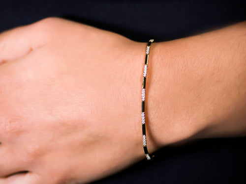 Pavé Diamond and Gold Bar Tennis Bracelet