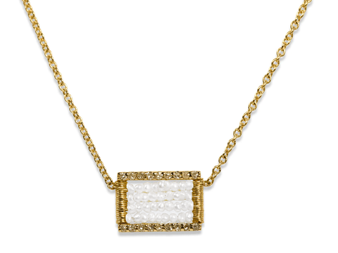 Pavé Rustic Gray Diamond Rectangle Pendant Necklace