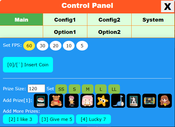 The Control Panel at main tabpage